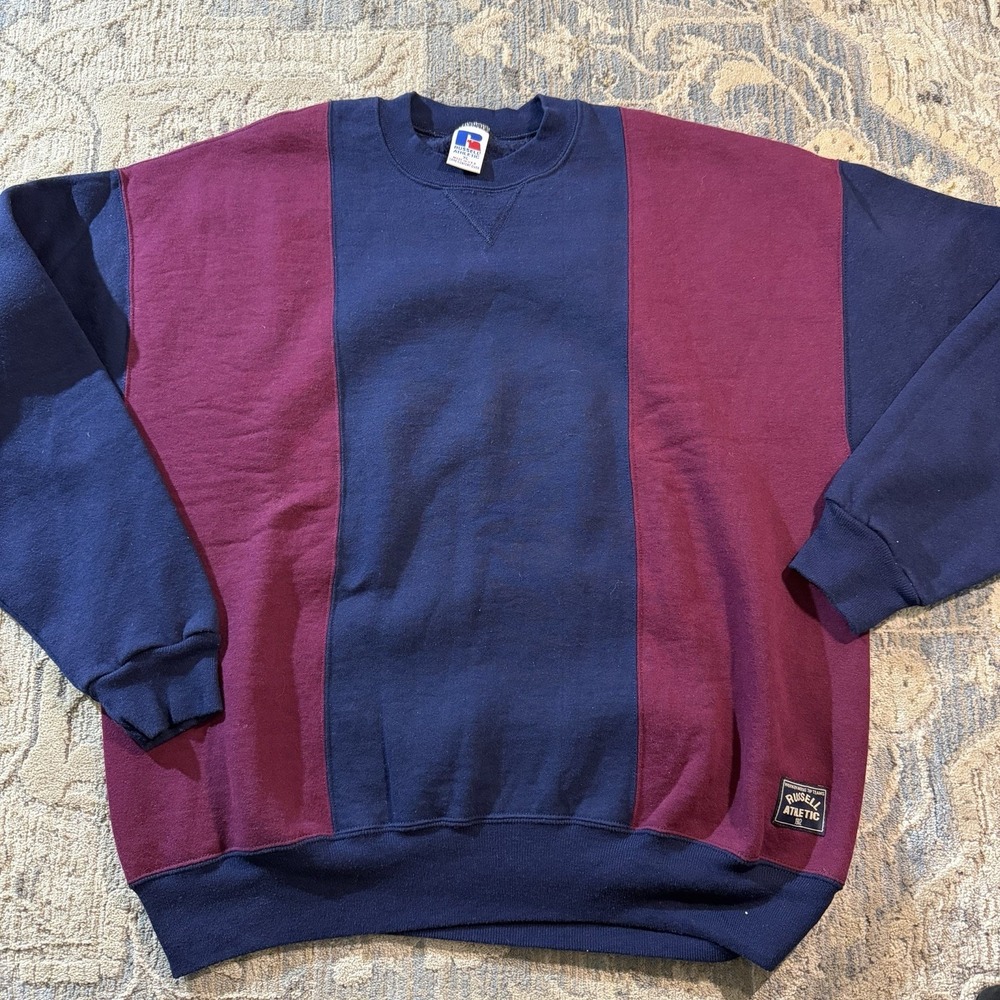 Vintage 90s Russell Athletic Crewneck Sweatshirt Color Block USA XL